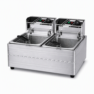 เครื่องทอดไฟฟ้าแบบสองถัง ขนาด 5 กิโลวัตต์ รุ่น YN-EF-82 ทำจากสแตนเลส สำหรับวางบนเคาน์เตอร์ พร้อมระบบควบคุมแยกอิสระ เหมาะสำหรับร้านอาหาร - Product Image 1