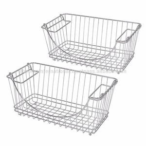 Metal Wire Storage <b>Basket</b> with 4 Built-In Handles Household Organizer Bin <b>for</b> Kitchen Cabinet or Freezer <b>Shelf</b>-free - Product Image 5