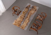 Ensemble de table à manger en bois massif sur mesure de luxe, design moderne en résine époxy océanique pour la cuisine ou le salon