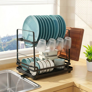 Escurridor de Platos Plegable de Acero Inoxidable de 2 Niveles, Estantes de Almacenamiento con Tubo de Drenaje, Organizador de Fregadero de Cocina, Decoración del Hogar - Product Image 1