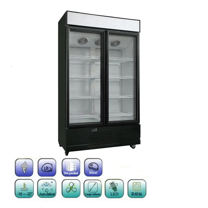 Vertical Upright Freezer Cooler Refrigerated Equipment Double Door Commercial Fridge