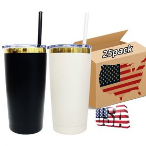 USA Warehouse 25 Pack Vacuum Insulated Classic Style Eco-Friendly 20oz Colored Mirror <b>Gold</b> Plated Tumblers Lid Straw Laser - Product Image 1