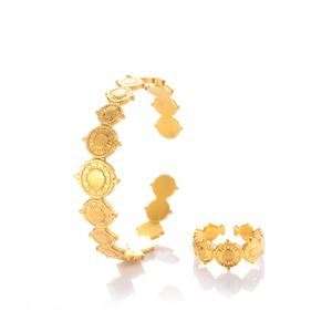 MaiNa stile classico ragazze '<span class=keywords><strong>set</strong></span> di gioielli di moda 18K oro bracciale aperto anello medaglione in acciaio inox per anniversari - Product Image 1