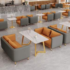Conjunto de Sofá en Forma de L con Mesa de Centro para Restaurante, Salón de Té, Área de Descanso, Diseño Moderno, Espuma de Alta Densidad, Estructura Metálica Resistente - Product Image 2