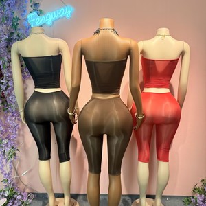 Set Due Pezzi Sexy da Donna: Top Corto Trasparente Senza Maniche e Senza Spalline e Pantaloni Aderenti - Product Image 2