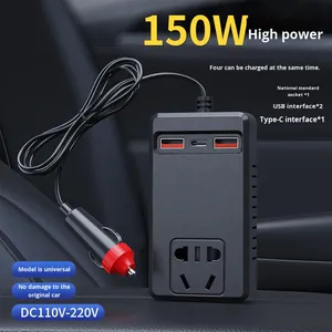 Chargeur d'alimentation universel <span class=keywords><strong>pour</strong></span> allume-cigare de voiture 24V 12V, ports <span class=keywords><strong>USB</strong></span> Type-C, onduleur intelligent 150W <span class=keywords><strong>pour</strong></span> camions, voitures, motos - Product Image 3