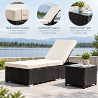 Chaise longue d'extérieur en rotin PE avec boîte de rangement, dossier réglable, pour patio et plage