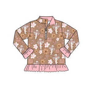 Wholesale Spring Baby Kids Girls He is <b>Risen</b> Floral Cross Print Long Sleeve 2Pcs Sets & Romper Boutique Casual Easter Outfits - Product Image 3