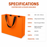 Sac shopping orange personnalisé avec poignée en ruban gros-grain noir, sac cadeau boutique en papier, impression personnalisée OEM ODM en gros