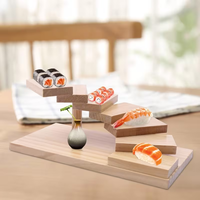 Plateau à sushi en bois à 7 niveaux, style japonais, présentoir à sushi créatif en forme d'escalier, supports à sushi en bois