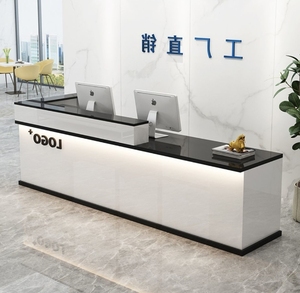 Muebles de Oficina Comerciales con Logotipo, Mostrador de Recepción en Forma de I, Mostrador de Recepción Moderno de Madera para Vestíbulo - Product Image 2