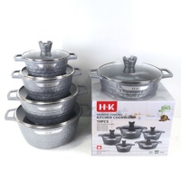 Batterie de cuisine en aluminium granité épaissi et durable, 10 pièces, casseroles et poêles antiadhésives pour la restauration africaine et l'utilisation en box de transport