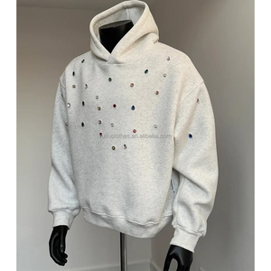 Custom Men's Luxury Rhinestone Embroidery Logo 350gsm Hoodies Print Hoodi Streetwear Cotton Oversized Printing Hoodie For Men - Product Image 3