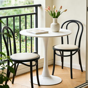 Tavolo da Pranzo Rotondo Bianco Moderno con Piano in MDF e Base in Ferro, Design Minimalista per Arredamento Soggiorno - Product Image 2