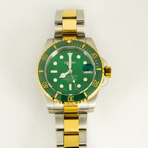 Montre mécanique automatique de mode pour homme, bracelet en acier inoxydable doré et vert, 20 mm de large, résistante à l'eau, faible MOQ - Product Image 1