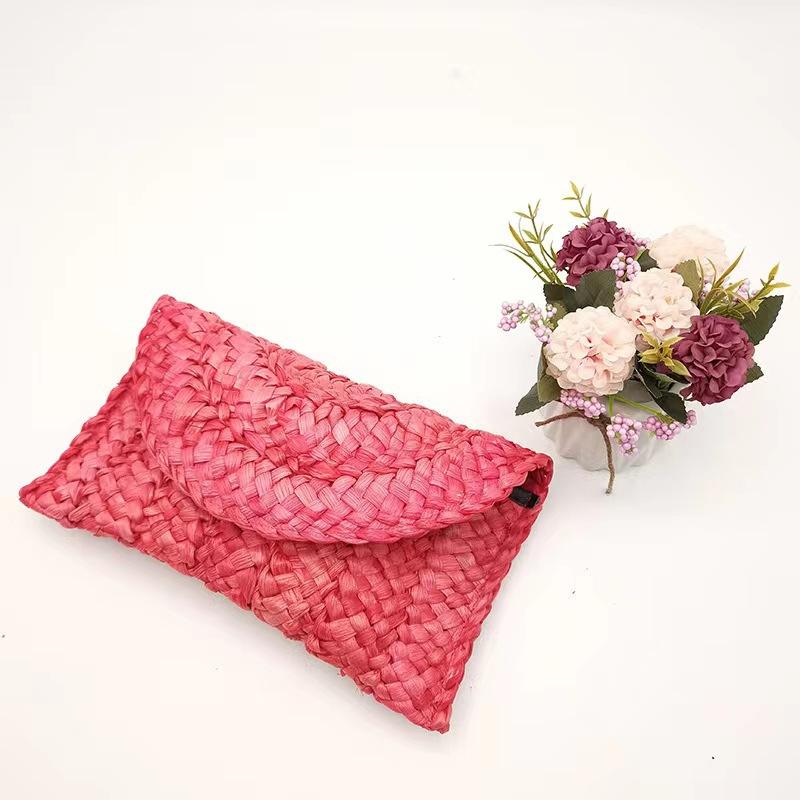 Handmade Straw Woven Women's Handbags Summer Beach Ladies Straw Clutch  Beach Rattan Bag