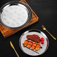 Plateau Rond Plat en Acier Inoxydable Grande Taille Multifonctionnel pour Restaurant, Barbecue, Plateau de Fruits et Service Alimentaire - Vente Chaude