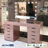 2026 MYUZ Coiffeuse Princesse Moderne Simple Multifonctionnelle avec Miroir Lumineux en Bois de Chêne pour Chambre à Coucher