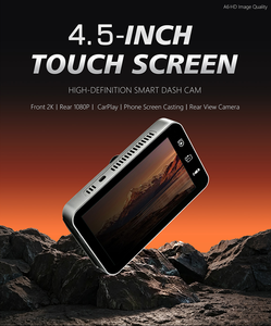 Caméra embarquée A6-43 Pro 2K+1K avec écran tactile 4,5 pouces, CarPlay, Android Auto, surveillance de stationnement 24h/24, double objectif, angle de 130-150°, Wi-Fi intégré, FM - Product Image 5