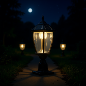 Lanterne LED de jardin vintage noire, 20 pouces, en verre, alimentée à l'énergie solaire, pour allées, cours, patios, lot de 2 - Product Image 2