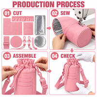 Sac isotherme pour bouteille d'eau en nylon rose avec doublure en aluminium et poche à cartes superposée, directement de l'usine