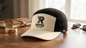 OEM 5-Panel Trucker Cap Embroidered Logo Adjustable Unisex Casual Hat Beige <b>Black</b> Twill Fabric - Product Image 3
