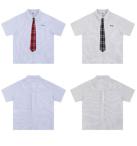 MT2727, venta al por mayor, logotipo personalizado, gráfico, JK, Patchwork, corbata falsa, camisa con cremallera, camisas a rayas para hombres y mujeres - Product Image 1