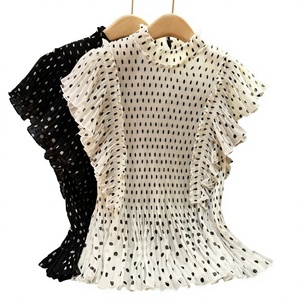 Blusa de Gasa con Estampado de Lunares para Mujer, con Mangas con Volantes y Diseño Plisado, Corte Holgado, Primavera-Verano - Product Image 3