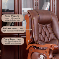 Chaise de patron Kuanyu en cuir véritable, cuir de vachette de première qualité, chaise de bureau ergonomique pour la maison et le travail, base à 5 étoiles, roulettes, accoudoirs fixes