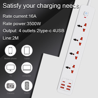 Cable de Extensión con Enchufe de 16A, Protector de Sobretensión, Regleta de Alimentación Eléctrica con Puerto USB