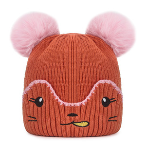 Cute Knitted Baby Hat With Pom Poms Unisex Winter Warm Beanie For Kids - Product Image 2