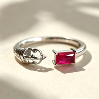 Anillo de Plata 925 de Lujo con Circonita Roja Rosa, Anillo de Plata Hueco para Mujer con Cristales de Moda, Conjunto de Joyería de Circonita