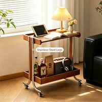 Chariot roulant vintage en fer et bambou, table basse mobile, étagère de rangement, chariot de service, table d'appoint pour canapé, pour la maison et le bureau