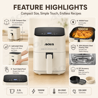 Friteuse à air numérique 4L 1000W avec fenêtre visible, commande à bouton mécanique, friteuse électrique pour la cuisine domestique, en stock, expédition immédiate