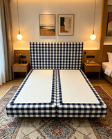 Cadre de lit rembourré moderne haut de gamme avec tête de lit élégante, tissu luxueux, mobilier élégant pour chambre à coucher, hôtel et appartement