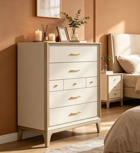 Luxury Cream 7-Drawer Dresser, Tall <b>Chest</b> with Champagne Gold Trim & Handles - Product Image 2