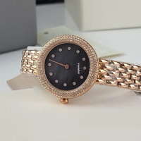 Montre à quartz élégante pour femme avec logo personnalisé, cadran et lunette sertis de diamants, bracelet en acier inoxydable or rose, mode sport, étanche