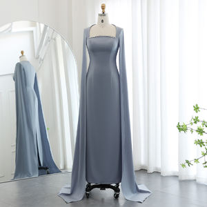 ZYHT 73229 Chic Elegant Blue A-Line Meerjungfrau Arabischer Abend für Frauen Boden lange Cape Sleeves für Hochzeit Dubai Formal Prom - Product Image 2