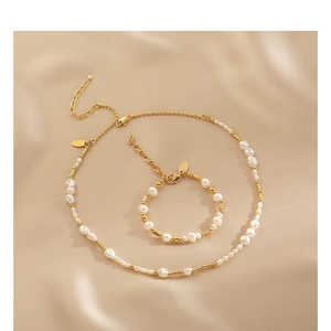 Collier de perles d'eau douce vintage baroque, ensemble de bijoux élégants et raffinés - Product Image 1