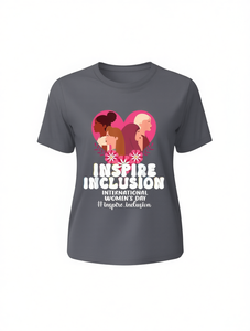 T-shirt da donna Inspire Inclusion, girocollo, manica corta, in maglia di poliestere, per la Giornata Internazionale della Donna, casual, vestibilità regolare - Product Image 1