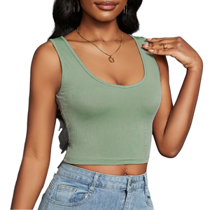 Tops cortos sexys sin espalda para mujer al por mayor, chaleco de punto acanalado de elastano, sin mangas, transpirable, de secado rápido, ecológico - Product Image 1