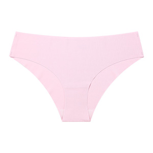 Culottes de bikini sans couture pour femmes, taille mi-haute, rose uni, tricotées, style basique - Product Image 3