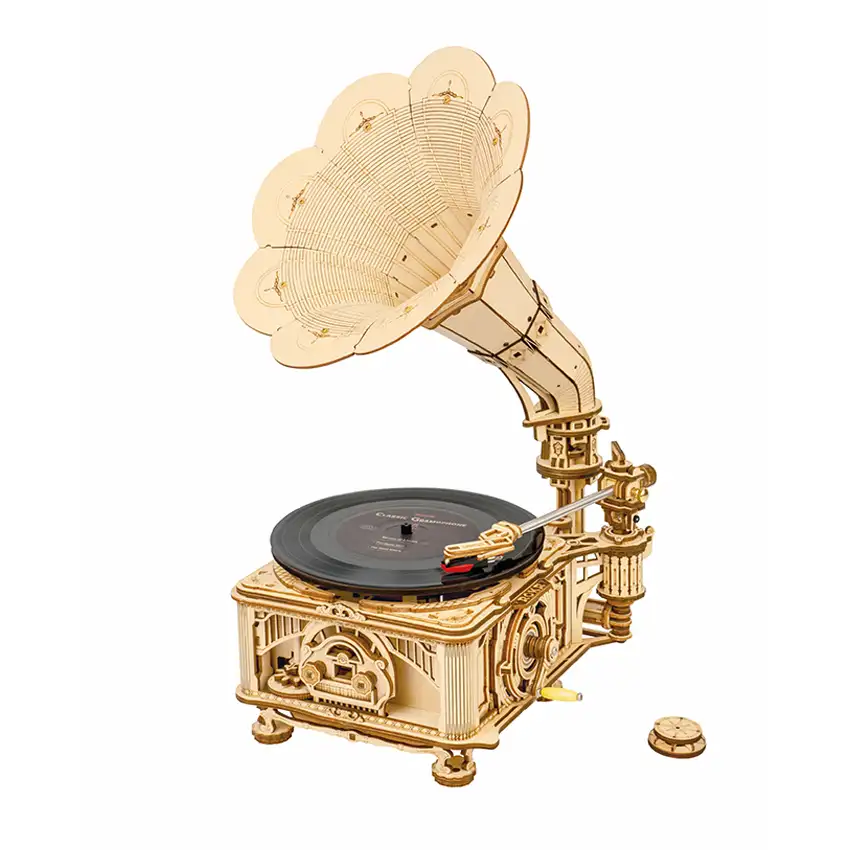 CPC Cấp Giấy Chứng Nhận Robotime Gỗ Craft LKB01 Cổ Điển Gramophone Jigsaw 3D Diy Handmade Lắp Ráp Bằng Gỗ Music Box Puzzle