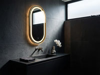 Espejo de Baño LED Ovalado para Proyectos Hoteleros, Marco de Metal Dorado, Retroiluminado, Antivaho, Táctil Inteligente, Regulable, Tamaño Personalizado, OEM, ODM