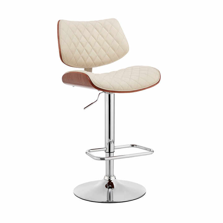 HMS 24\" Cream and Silver Swivel Bar Chair with Adjustable Height Low Back Faux Leather Seat Featuring Iron Construction