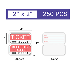 ตั๋วจับฉลากสีแดงขายส่ง 250 แผ่นต่อเล่ม แบบเจาะรูสำหรับงานอีเว้นท์ - Product Image 2