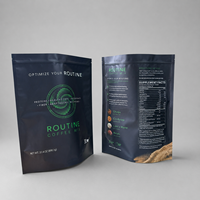 Sachet d'emballage souple refermable de qualité alimentaire, noir mat, imprimé sur mesure, avec fermeture éclair, pour mélange de café et poudre de suppléments