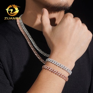 Nouveautés Bijoux Hip Hop Or Rose 925 Argent Baguette 8mm Moissanite Cuban Link Chain - Product Image 6