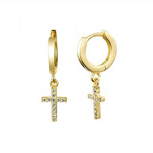YHE0111 nouvelle mode femmes garçon <span class=keywords><strong>Costume</strong></span> bijoux boucles d'oreilles goutte croix forme Vintage pavé CZ croix couleur or femmes croix boucles d'oreilles - Product Image 1