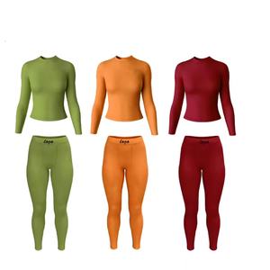 女式2024秋季休闲实心图案罗纹休闲服套装定制标志两件套Ropa De Mujer服装 - Product Image 1